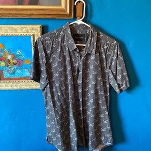 Wildfang button-up, paper cranes origami pattern, dark grey
